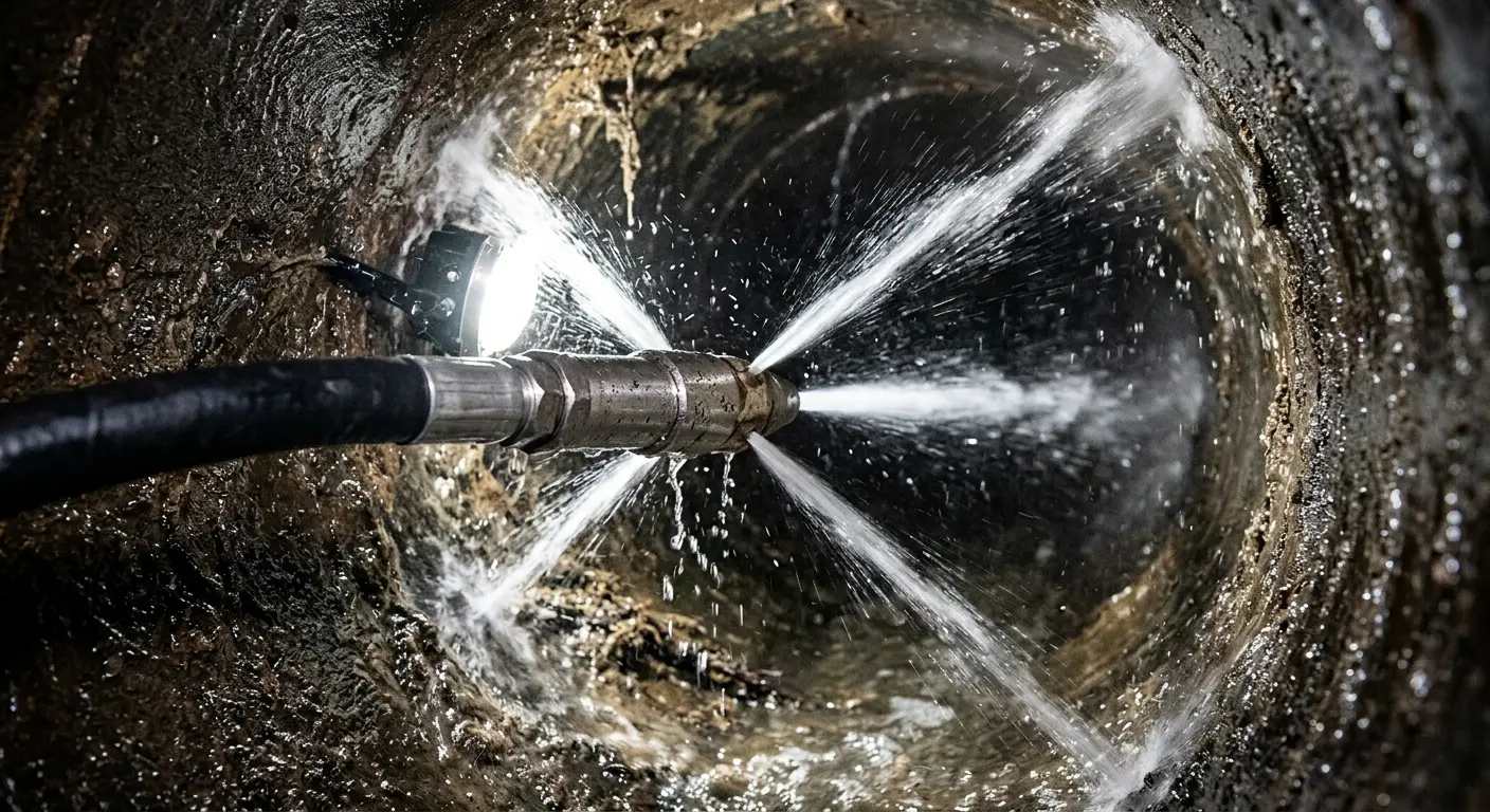 High-pressure hydro jetting nozzle cleaning sewer pipe for Sewer Cleanout in Everett